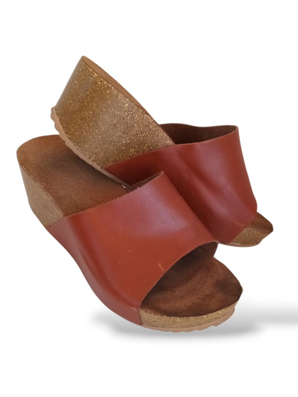 Brown Wedge Slide Sandals Platform Cork-Look Heel Retro Boho Cheap Summer Shoes